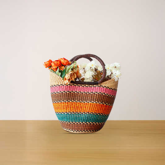 Handwoven Elephant Grass Market Basket  West African Artisan Craft